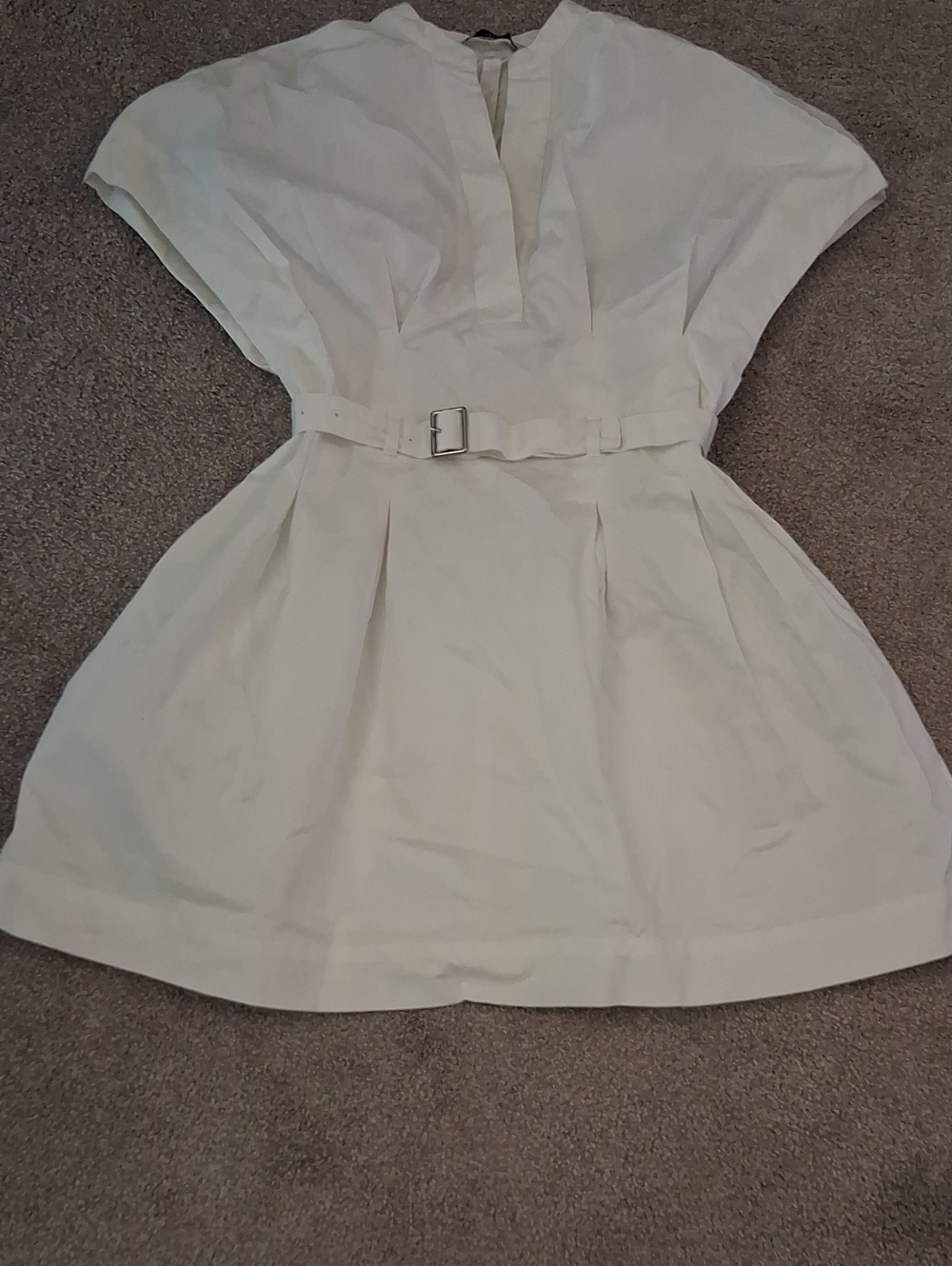 Zara White Denim Belted  Flared Mini Dress. XS Misses, Women's